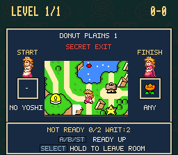 Peach on the Donut Plains 1 secret-exit preview, starting with fire and aiming to finish with cape and a reserve flower.