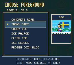 The profile foreground picker with Snowy Dirt selected beneath Ice Mountains.
